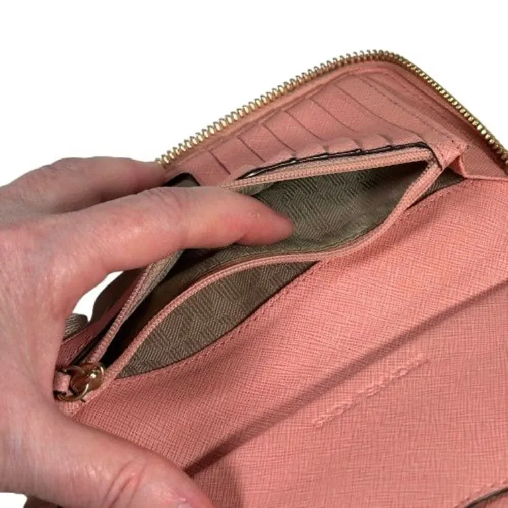 Michael Kors Jet Set Travel Rose Pink Zip Tech Phone Case Wallet Clutch